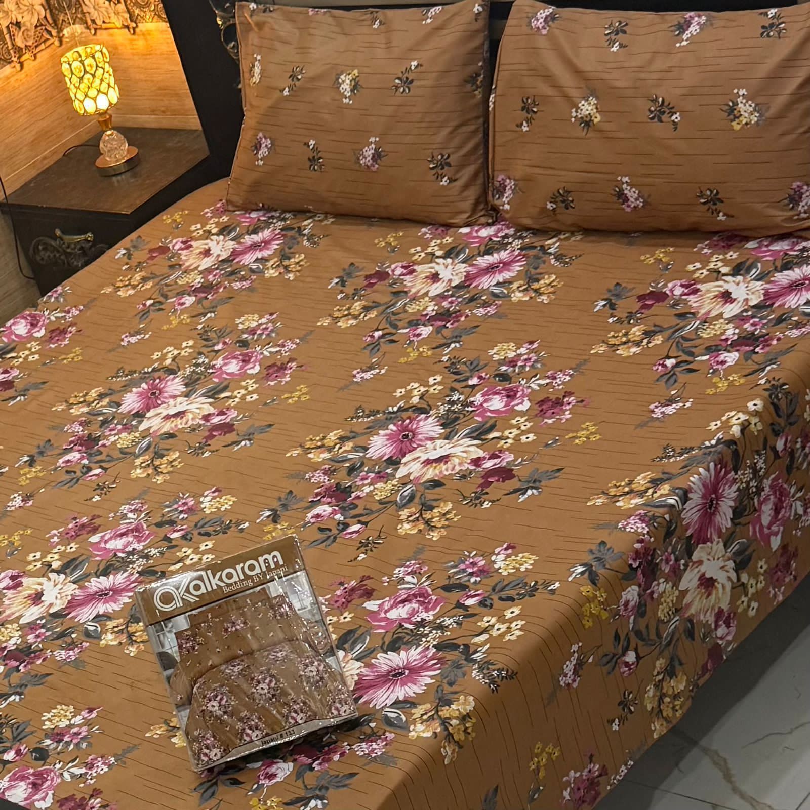 Cotton Gold fabric King Size Bed Sheet