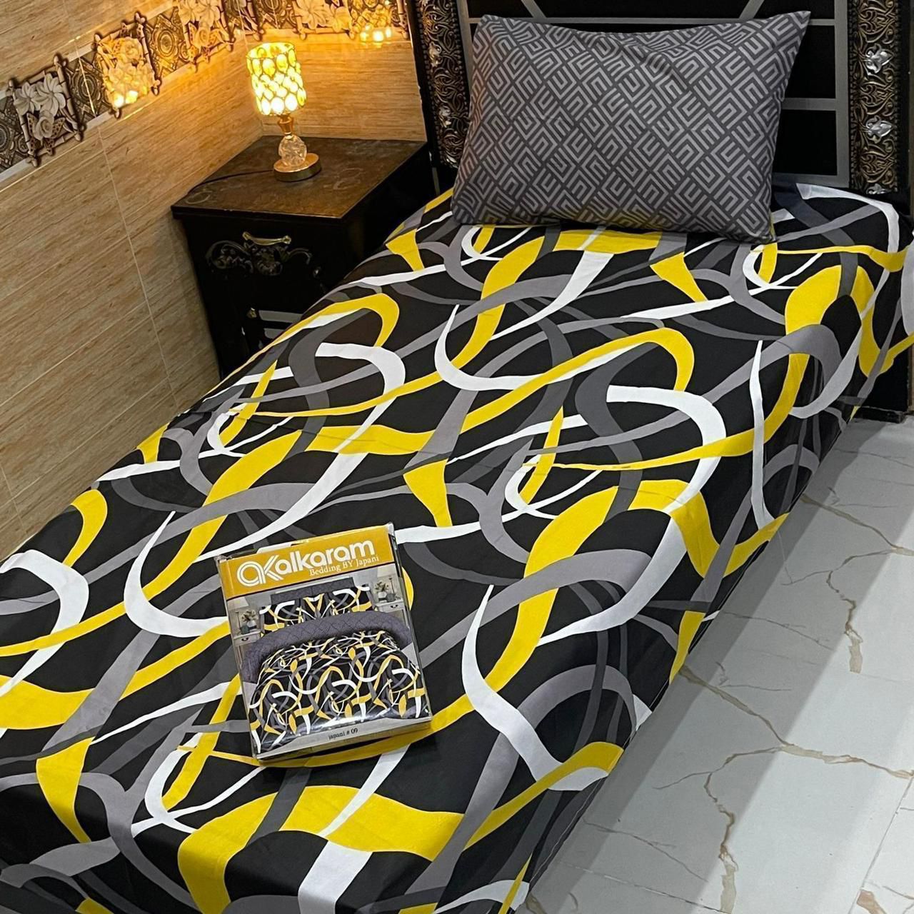 Cotton Gold fabric Single Pair Bed Sheets Set