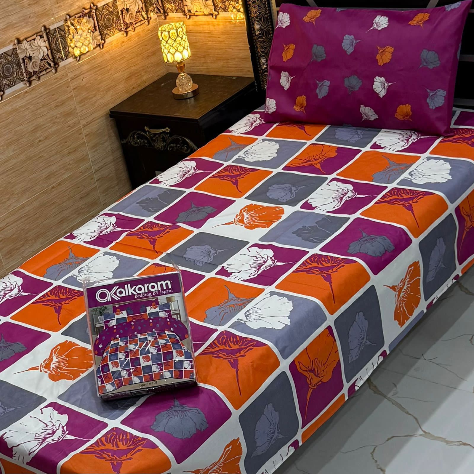 Cotton Gold fabric Single Pair Bed Sheets Set