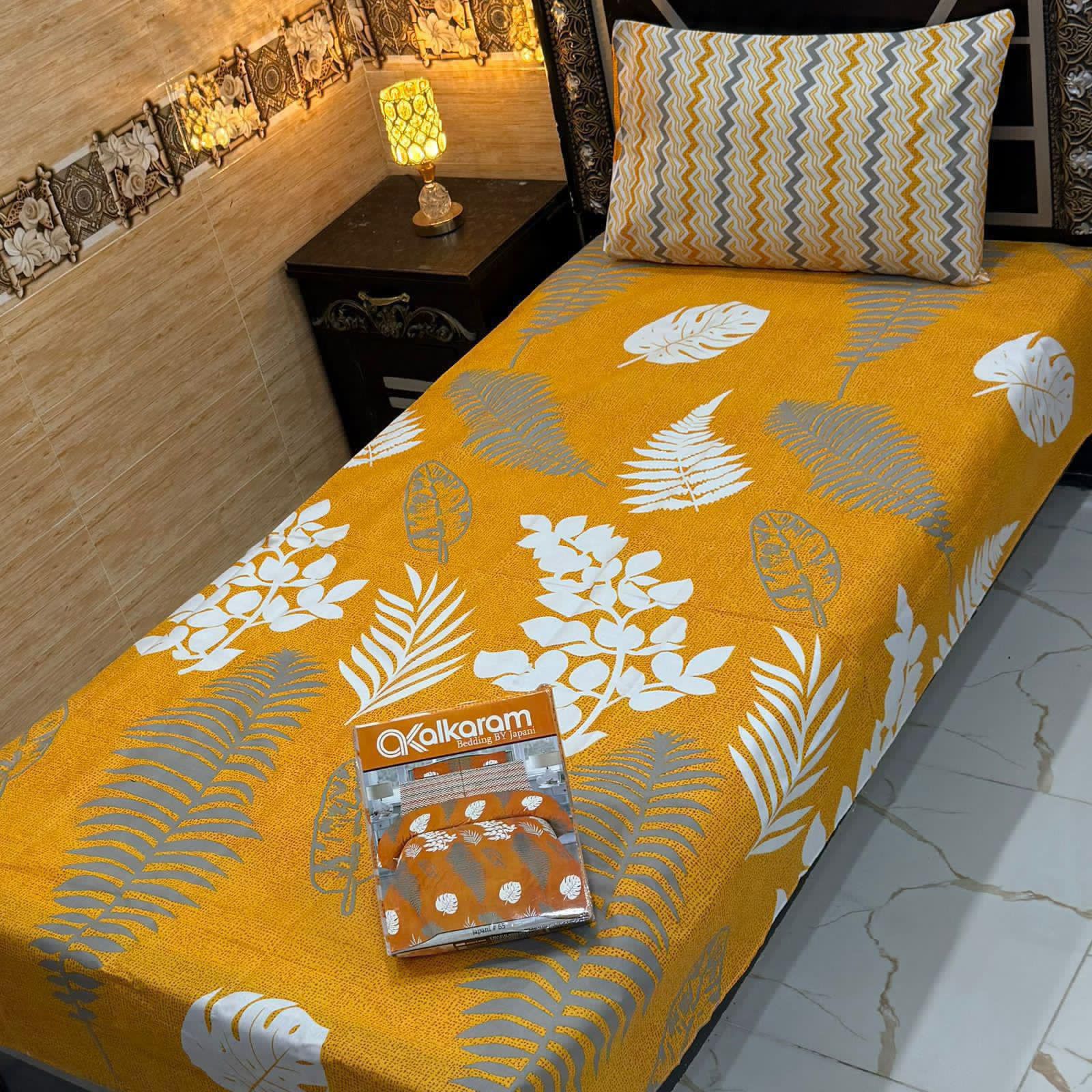 Cotton Gold fabric Single Pair Bed Sheets Set