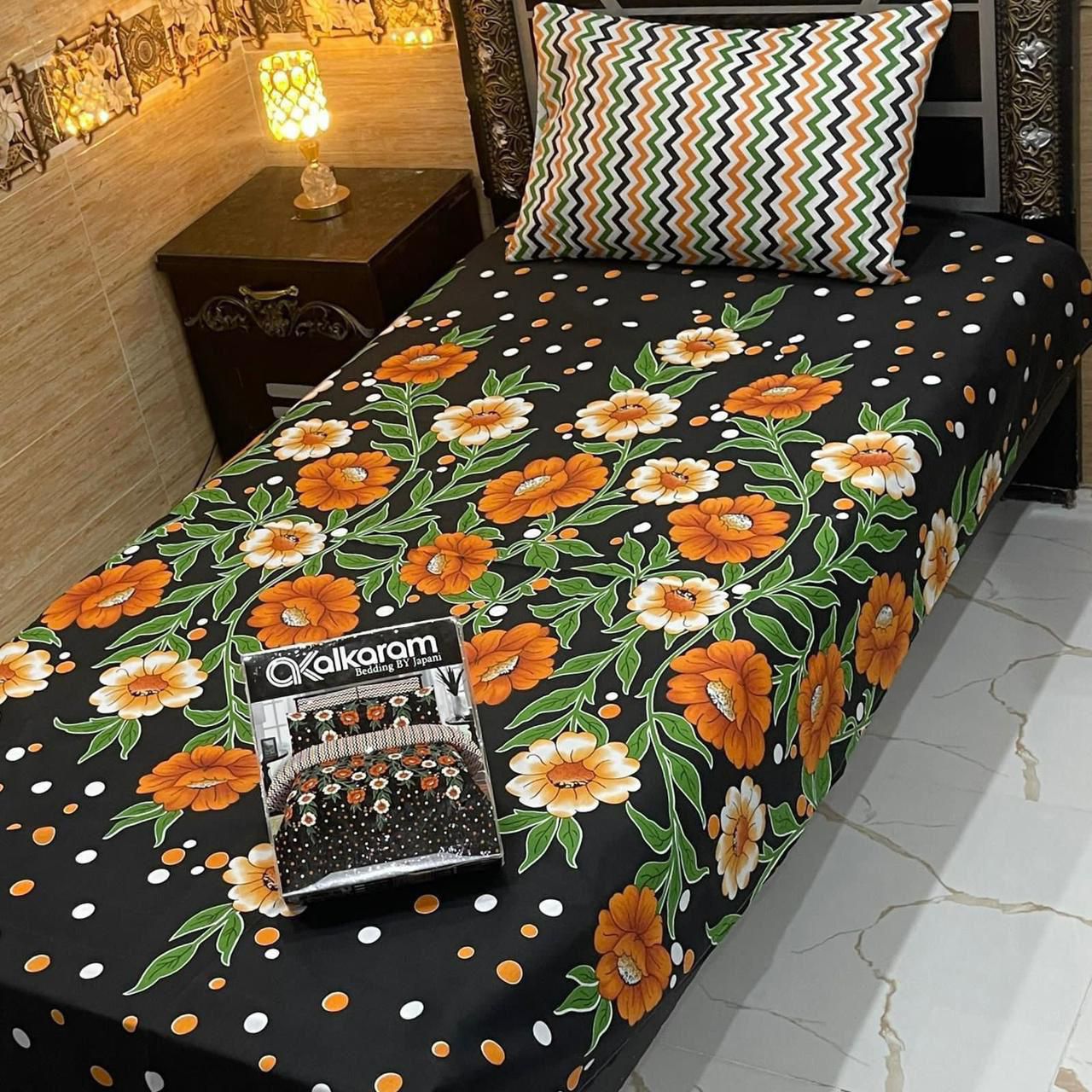 Cotton Gold fabric Single Pair Bed Sheets Set