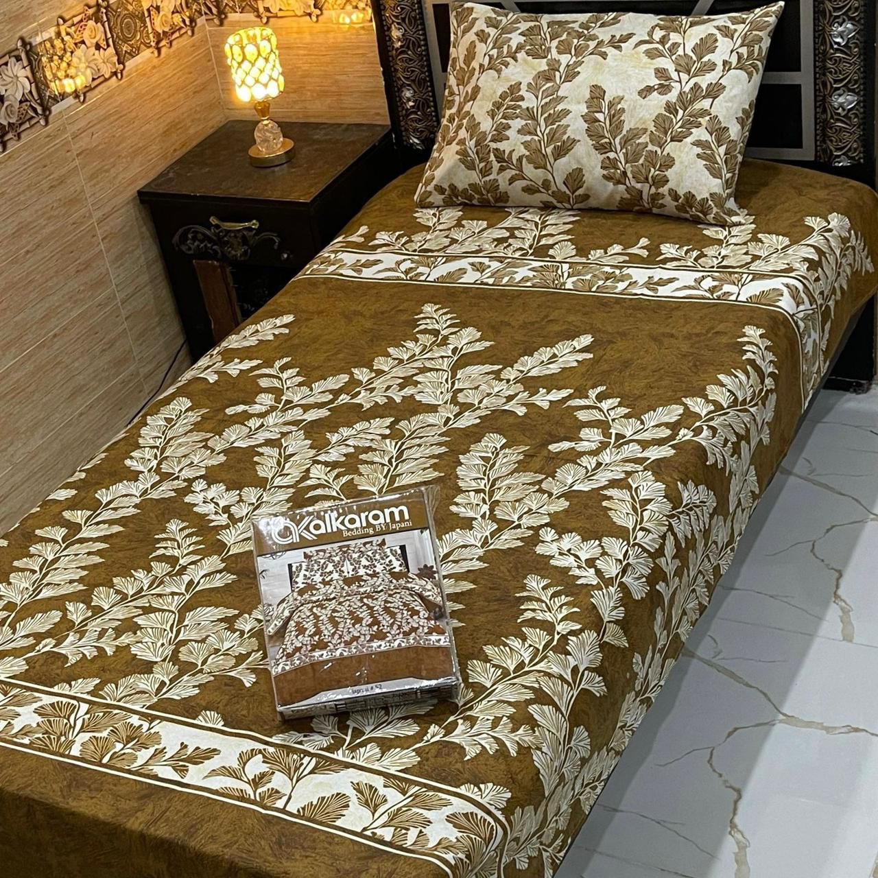 Cotton Gold fabric Single Pair Bed Sheets Set